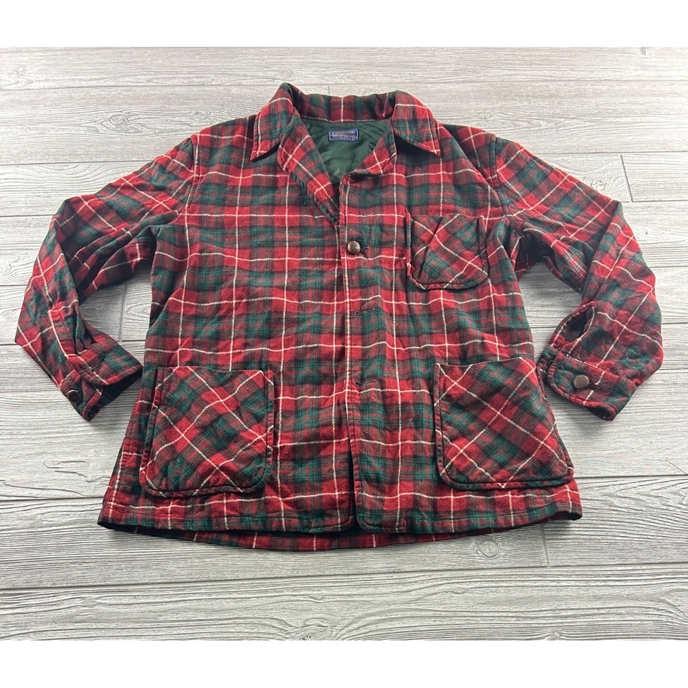 Pendleton Pajama Shirt Top Mens Large Red Button Up Long Sleeve Plaid Wool